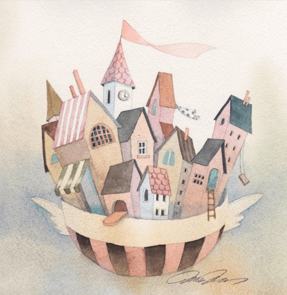 flying une oeuvre en aquarelle par une peintre de carré d'artistes